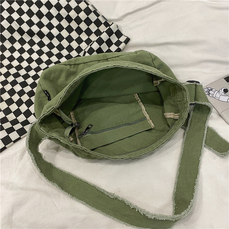 Washed Canvas Raw Edge Distressed Literary Class Idle Style Simple Bags