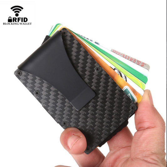 Men's Carbon Fiber Swiping Metal Clamp Simplicity Card Holder