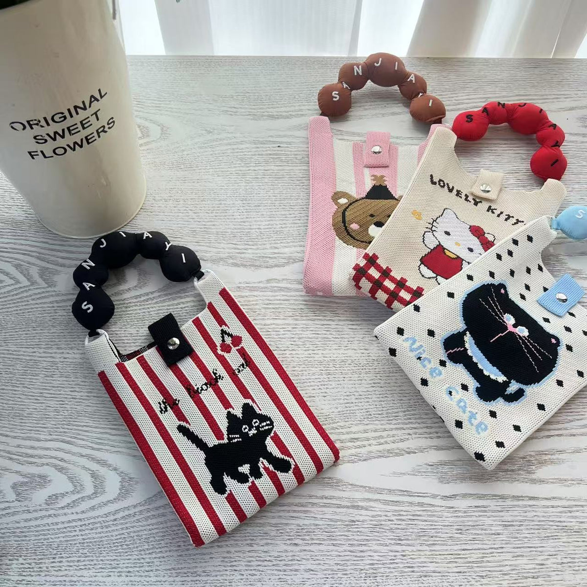 Women's Plaid Mini Cute Lightweight Four Knitted Phone Bags
