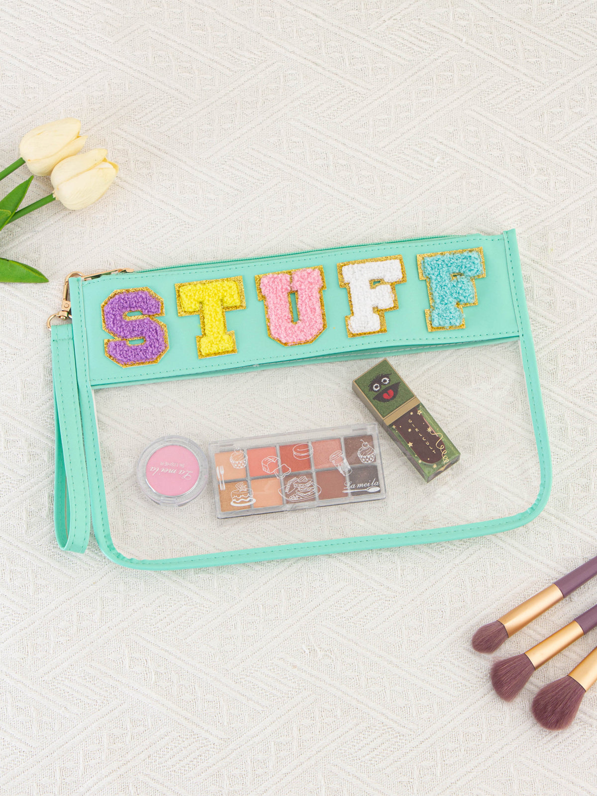 Storage Transparent Zipper Embroidery Lettered Make-up Makeup Bag