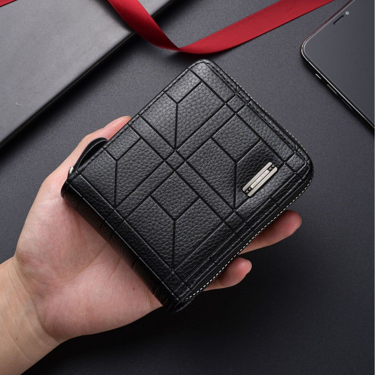 Men's Zipper Embossed Multiple Slots Retro Men's Wallet
