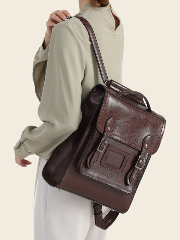 Women's Genuine Leather Oil Wax Retro Easy Matching Backpacks