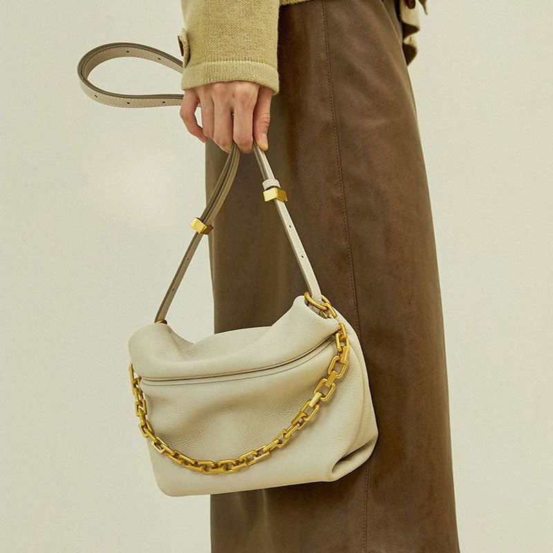 Women's Leather Folds Cloud Fashion Chain Dumpling Women's Shoulder Bag