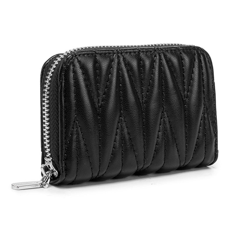 Glamorous Women's Passport Lambskin Zipper Mini Card Holder