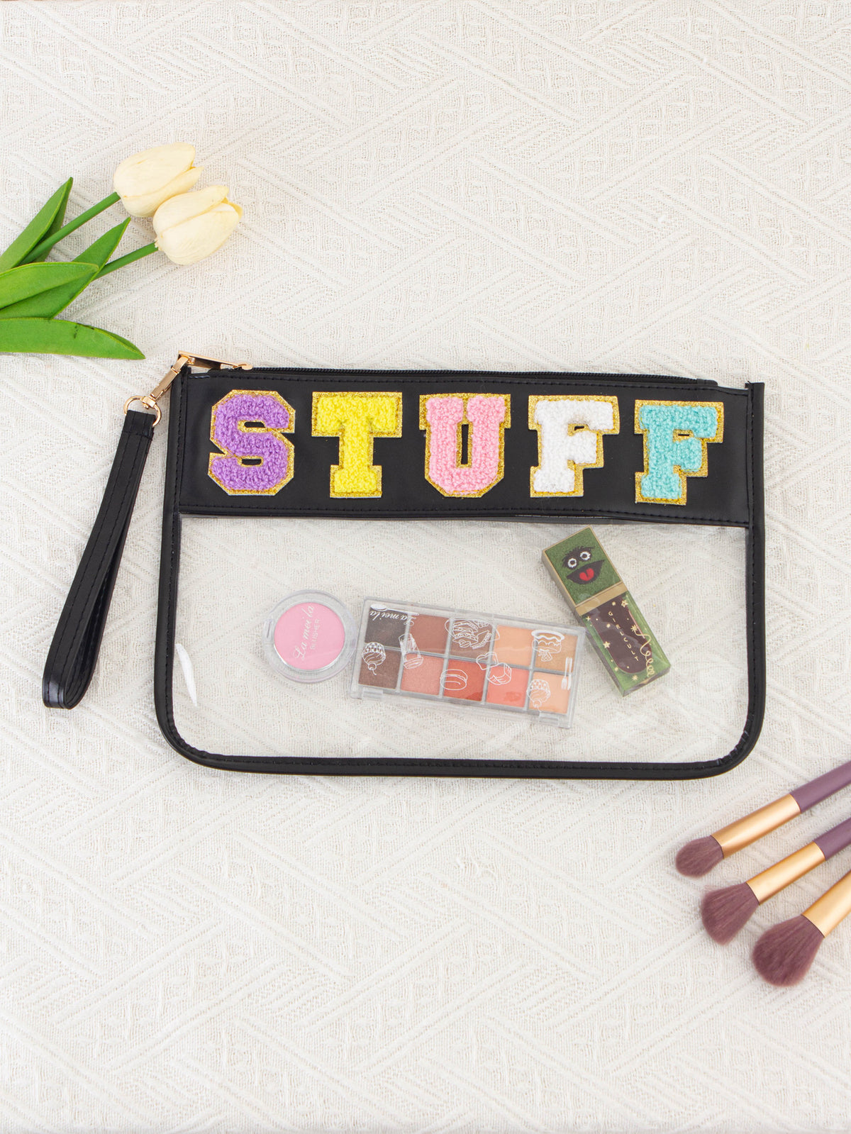 Storage Transparent Zipper Embroidery Lettered Make-up Makeup Bag