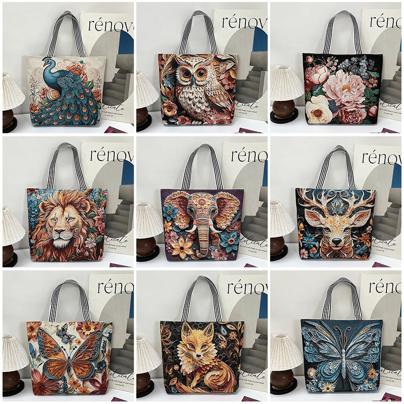 Women's Fashion Gold Silk Embroidered Animal Large Capacity Ethnic Style Women's Shoulder Bag