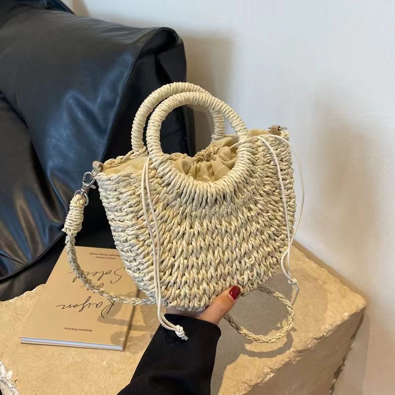Women's Korean Lace Bow Woven Rattan Straw Handbags