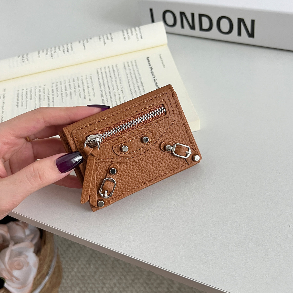 Women's Genuine Leather Short Full Compact Mini Fashion Motorcycle Ladies Wallet