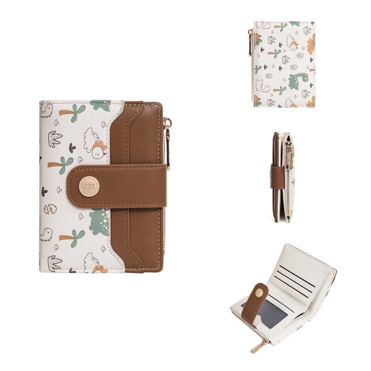 Women's Short Cute Dinosaur Contrast Color Zipper Ladies Wallet