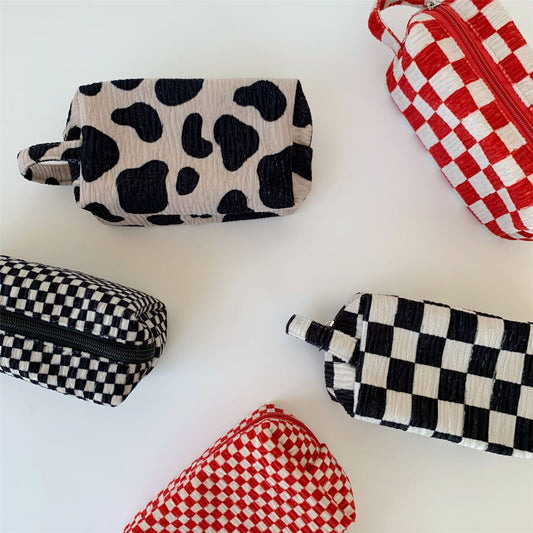 Chessboard Grid Large Capacity Portable Storage Cosmetic Bags