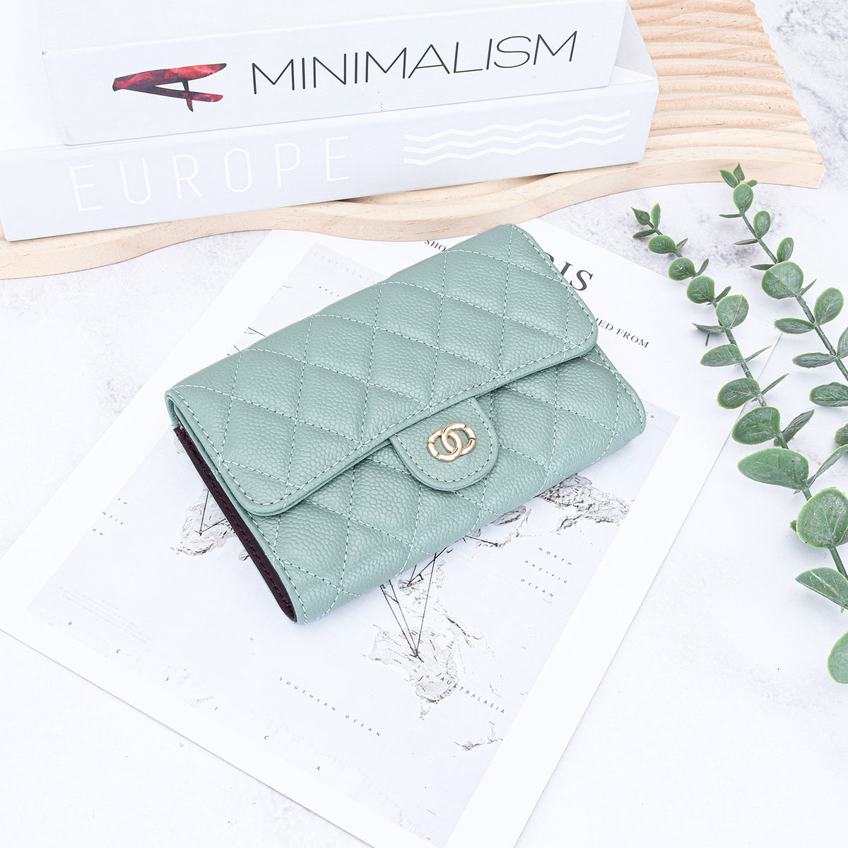 Women's Classic Style Caviar Mid-length Leather Rhombus Ladies Wallet