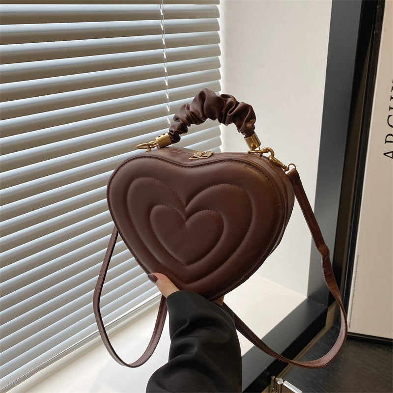 Indentation Simple Heart-shaped Cute Solid Color Heart Shopping Fashion Pleated Women's Shoulder Bag