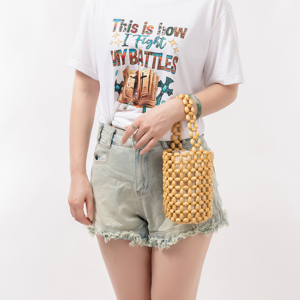 Hand-woven Design High Sense Wooden Bead Women's Shoulder Bag