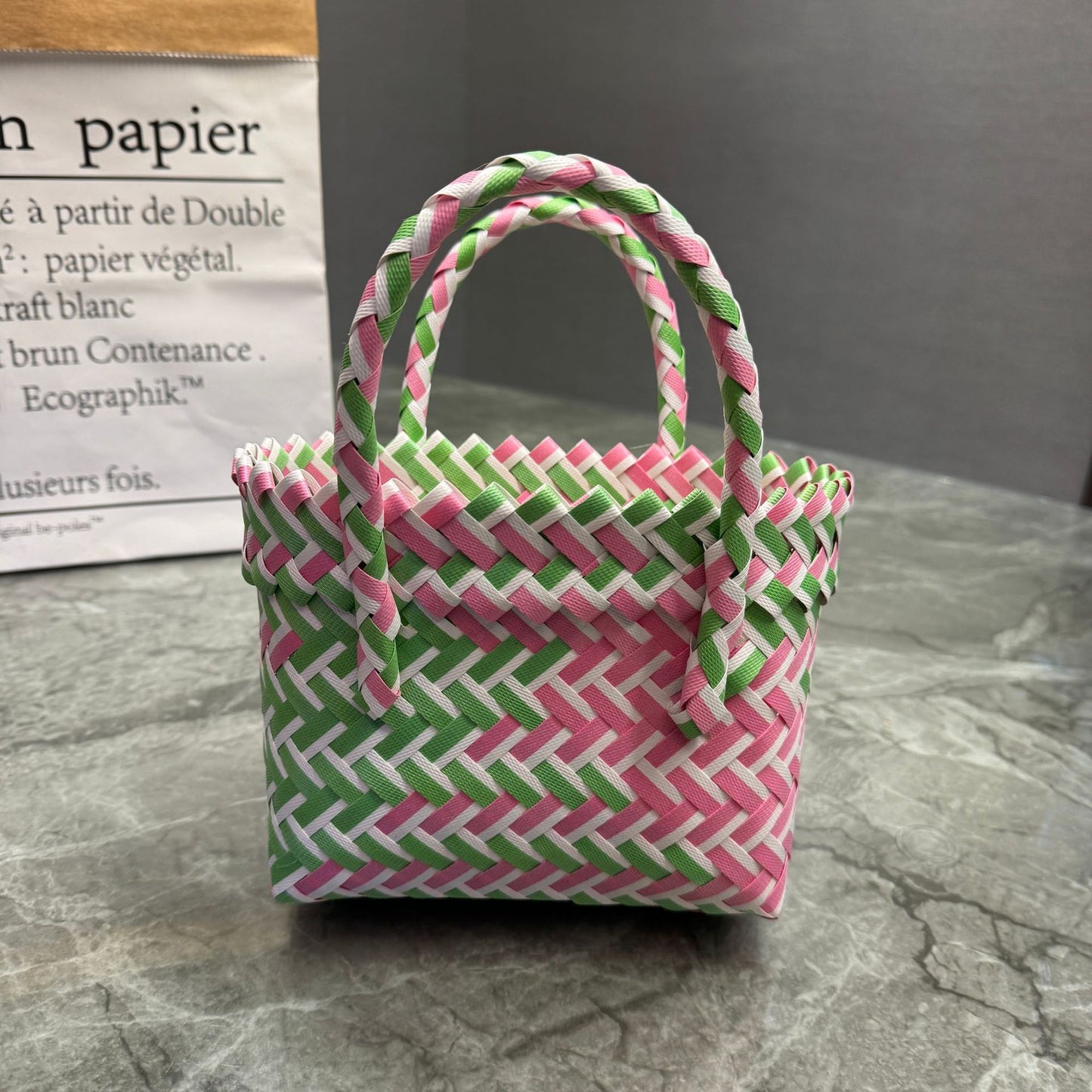 Women's Plastic Woven Knitted Basket Hand Gift Handbags