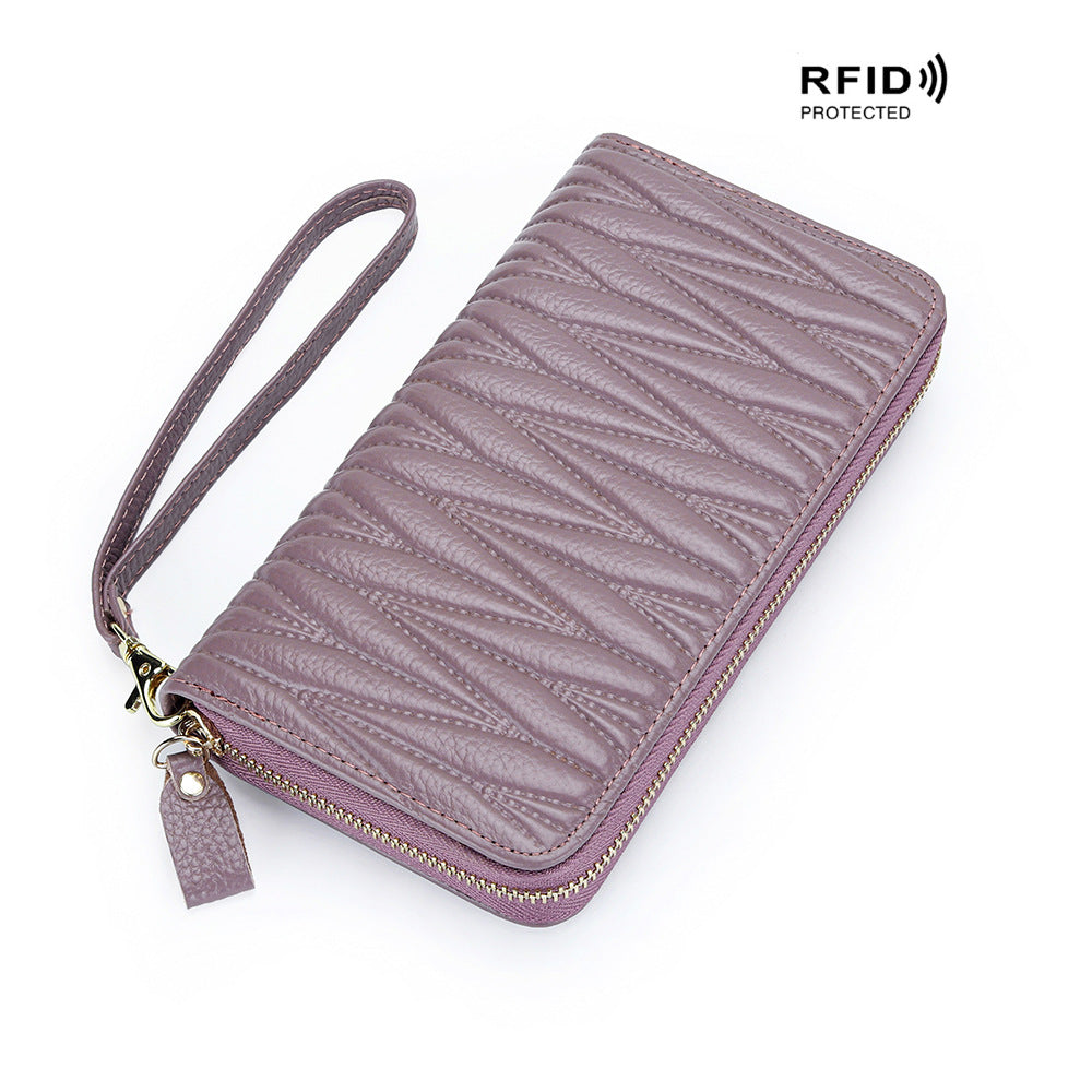 Women's Leather Long Zip Clutch Large Capacity Card Holder