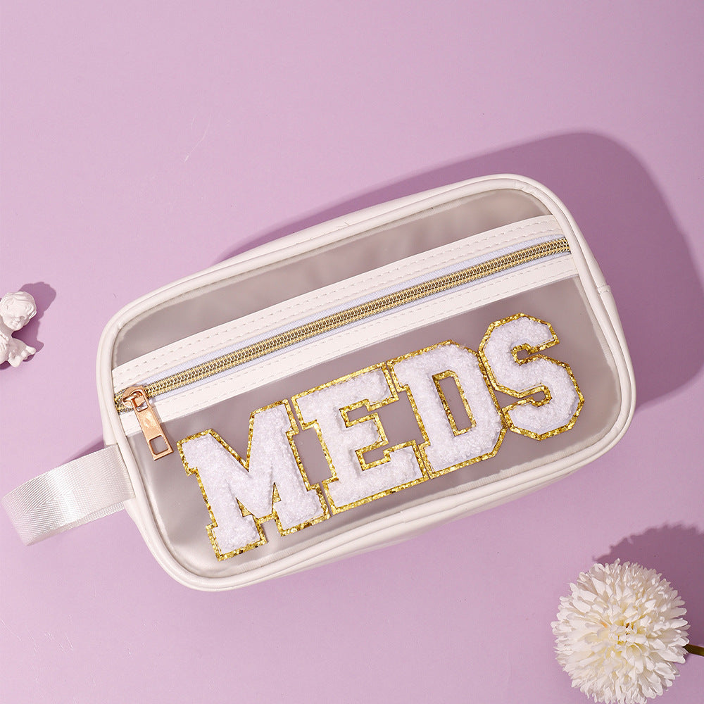 Transparent Hand Embroidered Letter Portable Cosmetics Bags