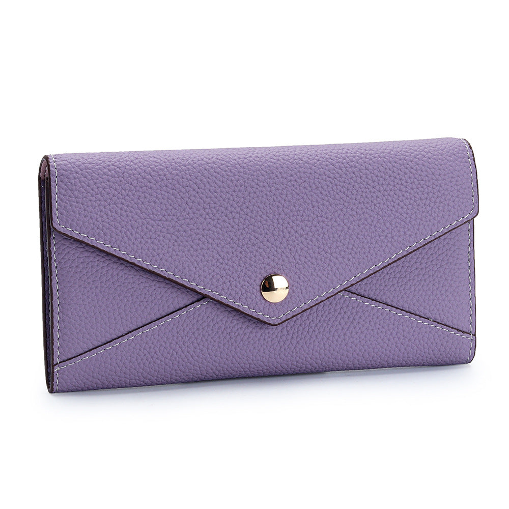 Women's First Layer Long Cowhide Contrast Color Fashion Stitching Large Ladies Wallet