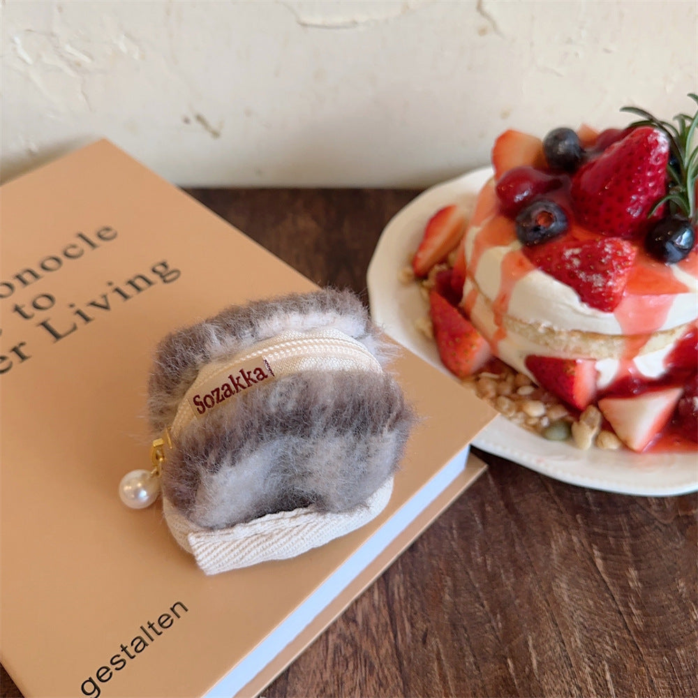 Cute Plush Woolen Soft Cloth Shell Cosmetic Bags