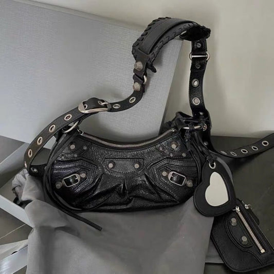 Women's Motorcycle Underarm Rivet Tassel Three-in-one January Crossbody Bags