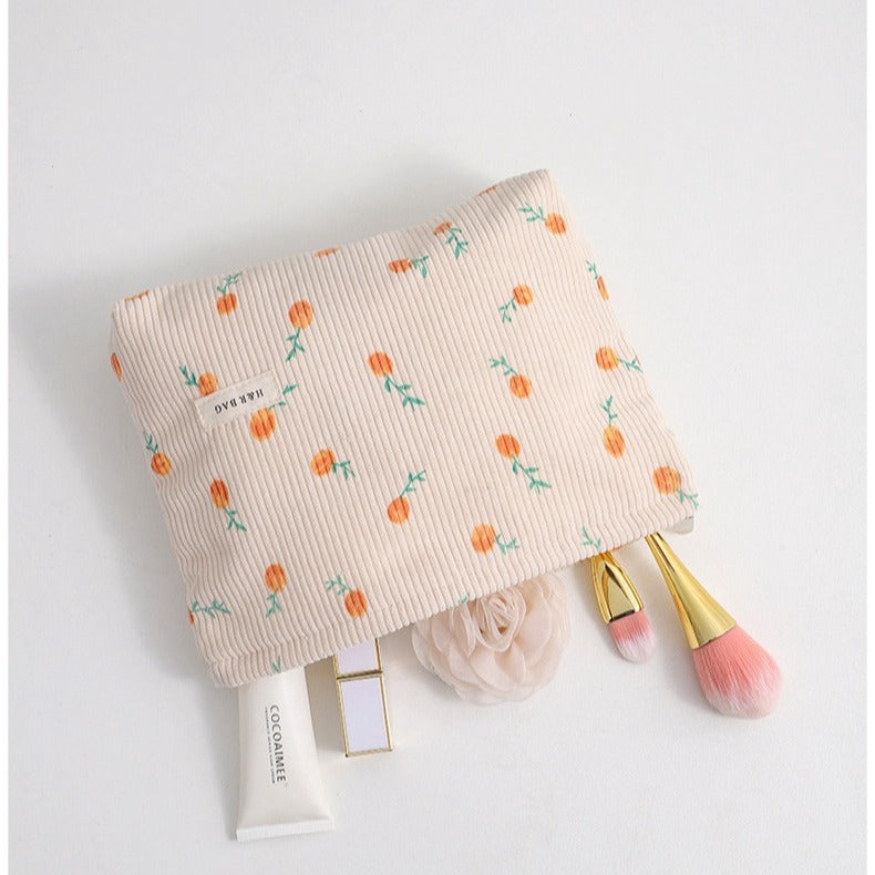 Floral Corduroy Portable Makeup Brush Storage Cosmetic Bags