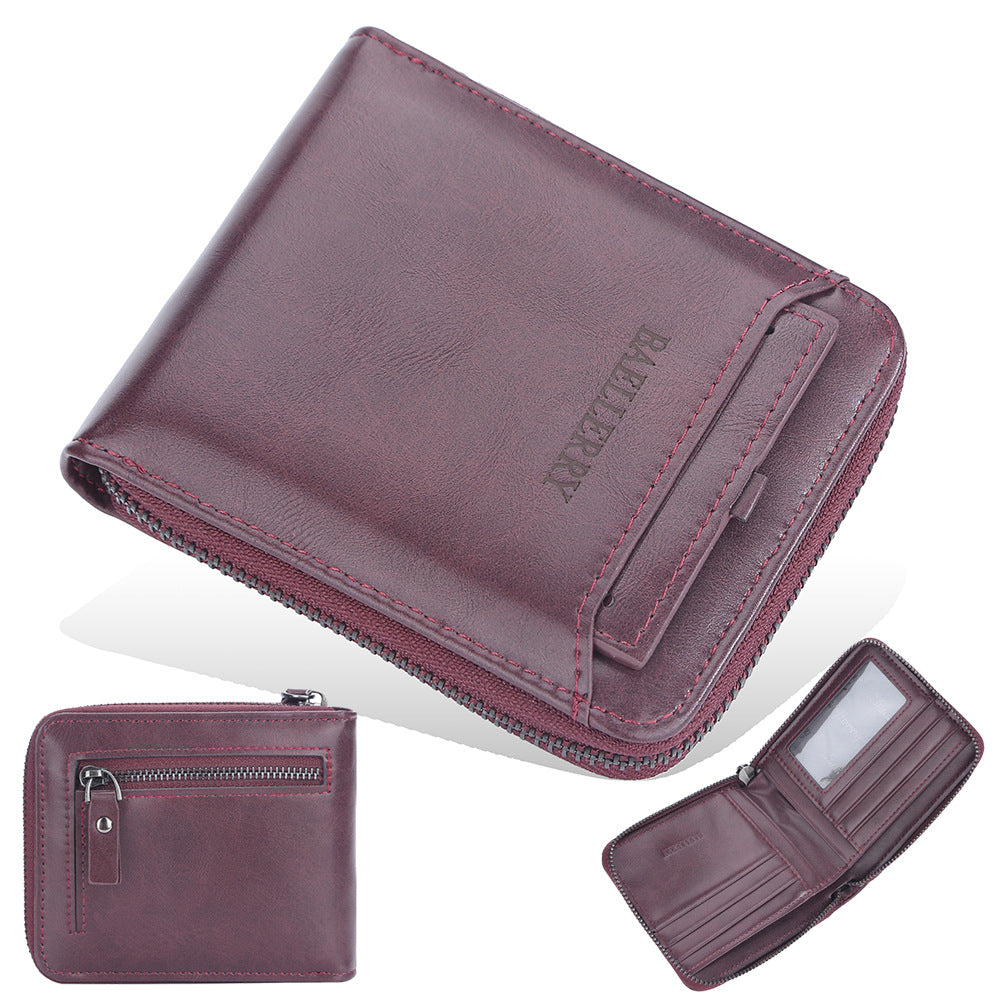 Men's Short Retro Multi Slots Zipper Green Men's Wallet