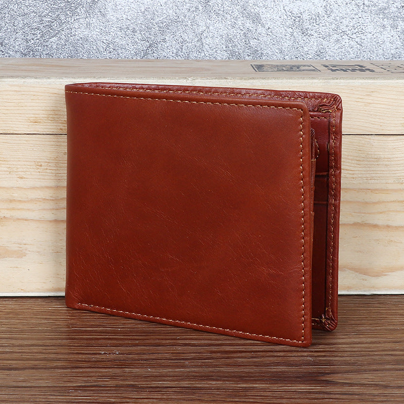 Men's Leather First Layer Cowhide Business Three-fold Men's Wallet