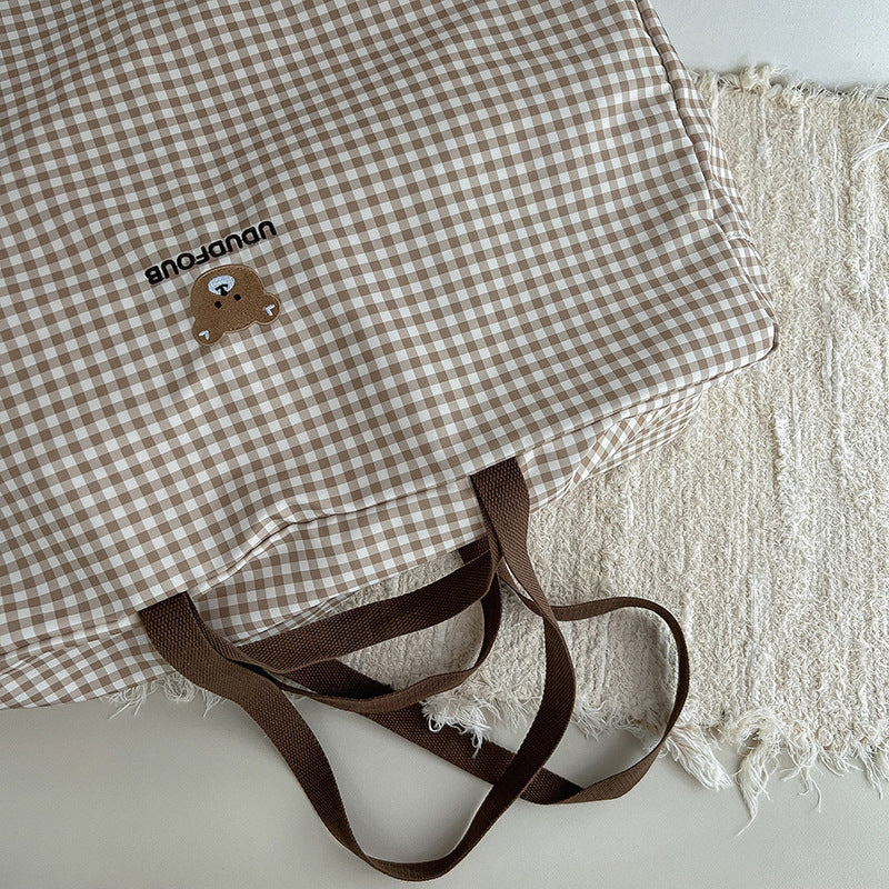 Slouchy Large Capacity Plaid Maternity Cotton Travel Bags