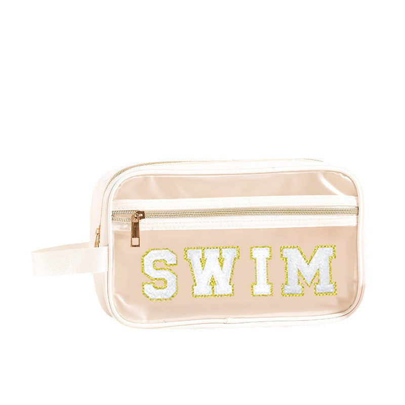 Transparent Hand Embroidered Letter Portable Cosmetics Bags
