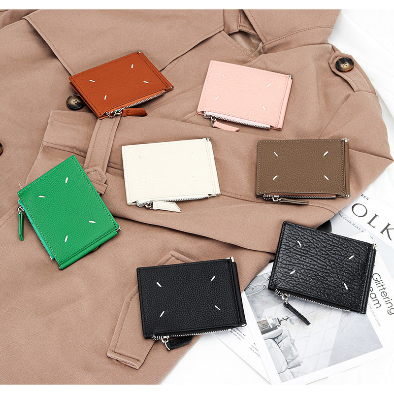 Women's & Men's Leather Dollar Clip Short Cash Zipper Purses