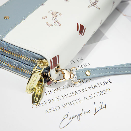 Women's Long Double Zipper Mobile Rivet Soft Ladies Wallets