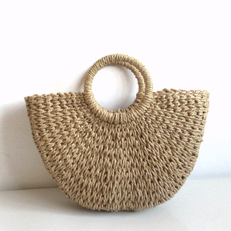 Simple Solid Color Woven Retro Style Vacation Bags
