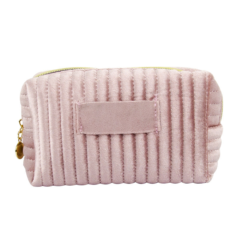 Popular Quilted Vertical Pattern Veet Cloth Toiletry Makeup Bag