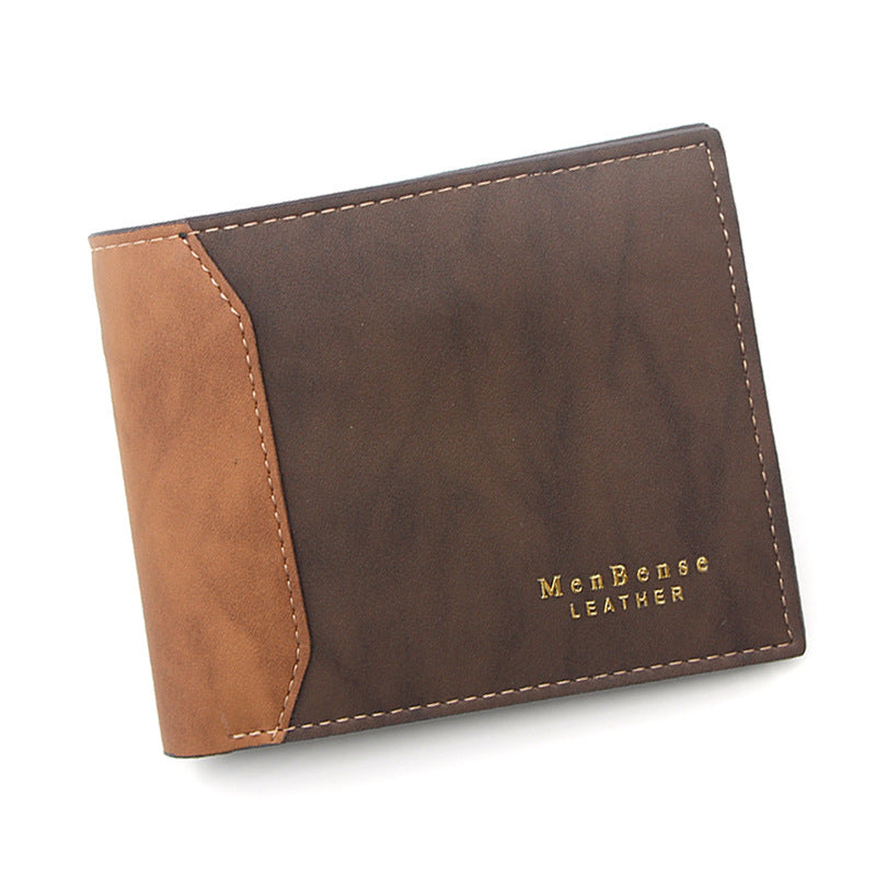 Men's Short Bronzing Embossed Stitching Matte Leather Men's Wallet