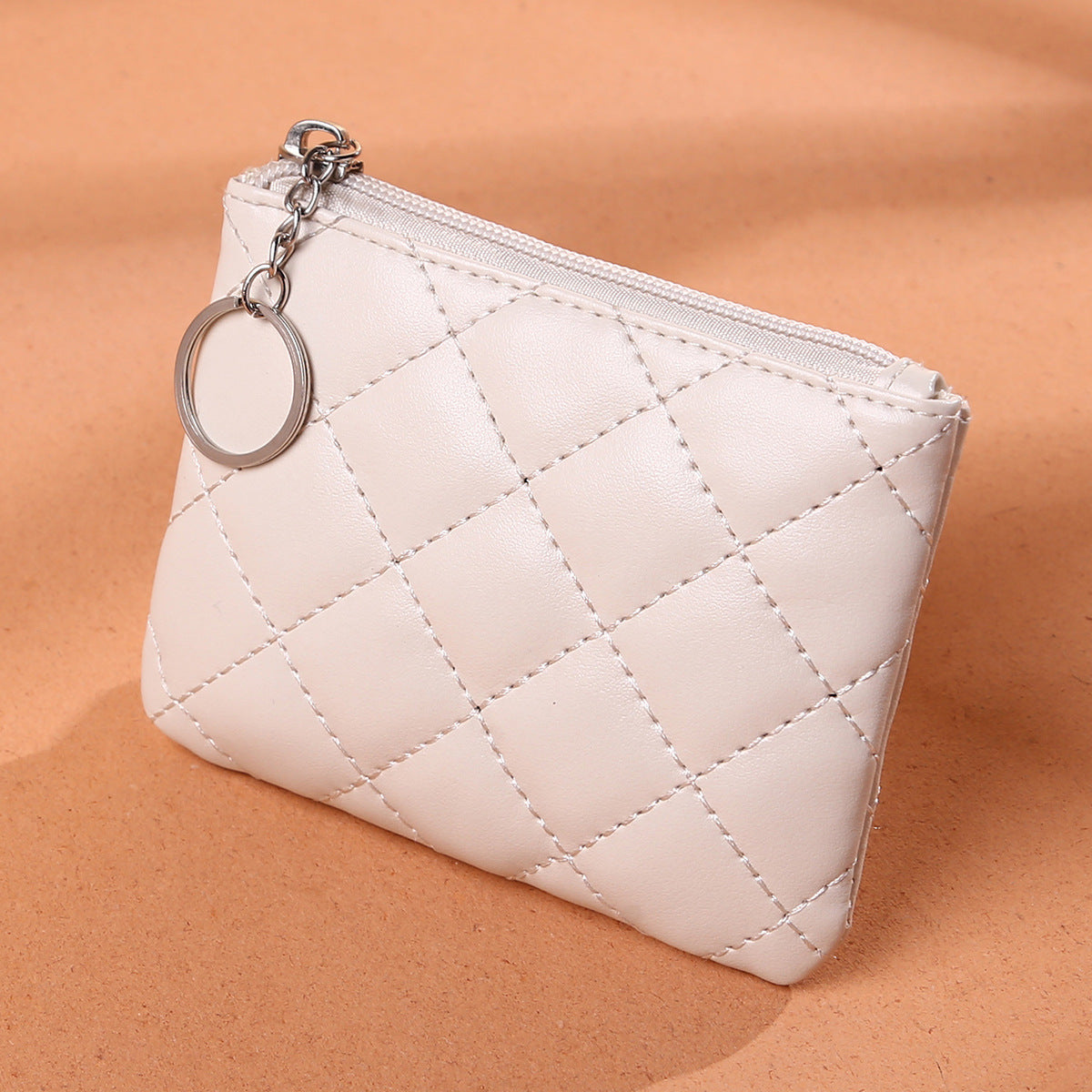 Women's Rhombus Embroidery Short Mini Zip Solid Coin Purses