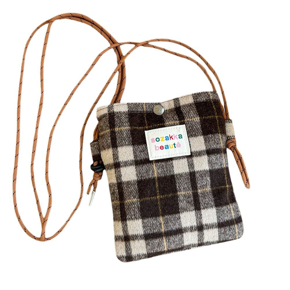 Winter Female Woolen Fashion Plaid When Women's Shoulder Bag