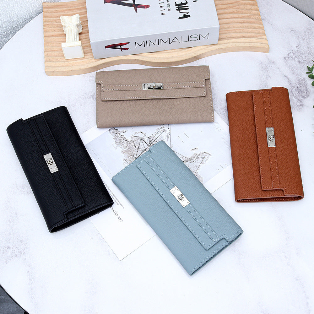 Layer Cowhide Long Kelly Genuine Leather Large Capacity Cell Ladies Wallet