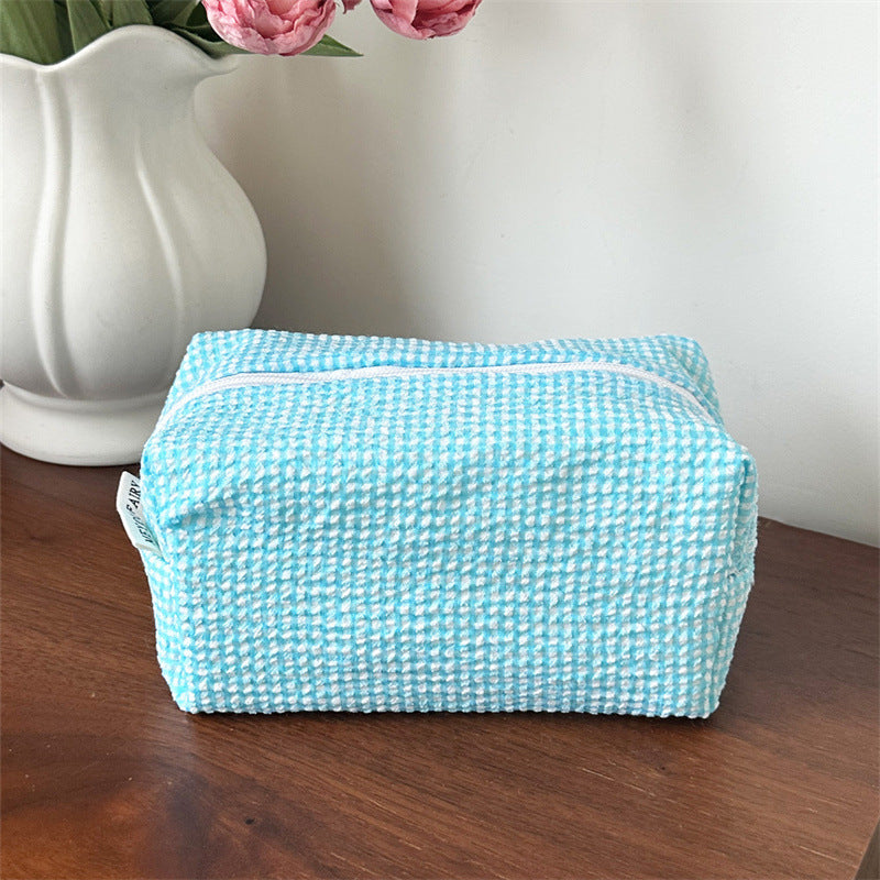 Quilted Lace Plaid Large Capacity High-grade Cute Portable Hand Octagonal Cosmetic Bags