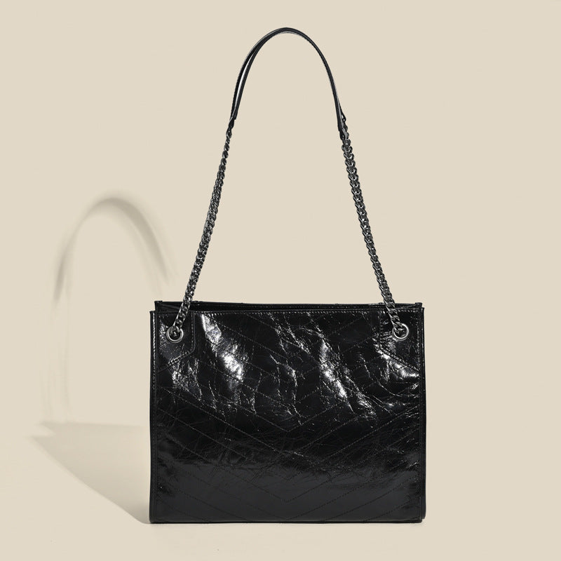 Women's First Layer Cowhide Diamond Pattern Chain Women's Shoulder Bag
