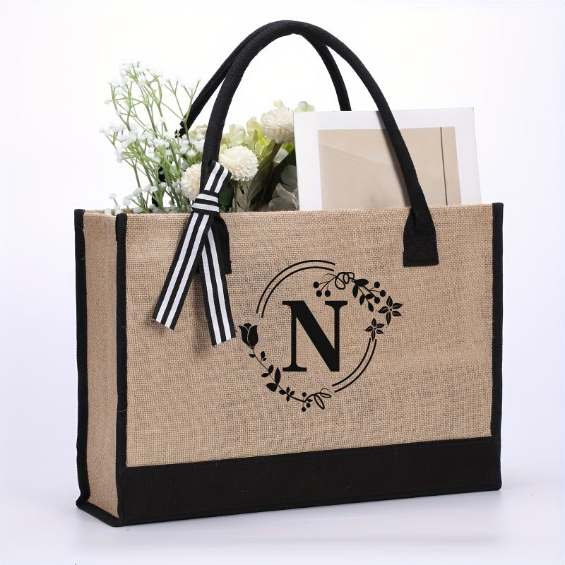 Jute Large Capacity Letter Simplicity Portable Handbags