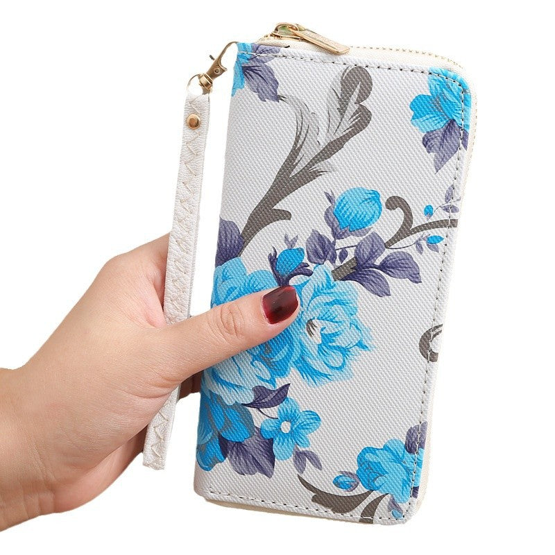 Women's Vertical Model In Shape Rose Print Single Zipper Floral Ladies Wallet