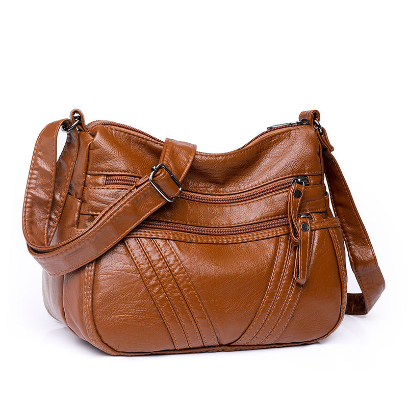 Women's Street Fashion Mom Washed Leather Large Shoulder Bags