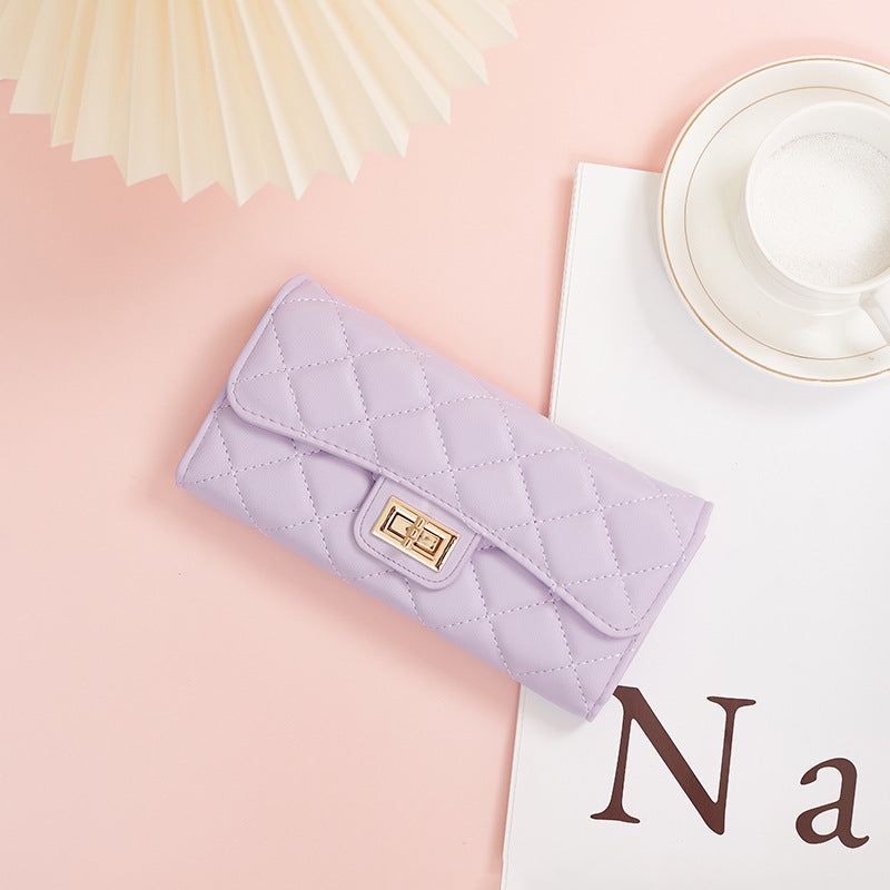 Women's Rhombus Long Leather Clutch Simple Ladies Wallets