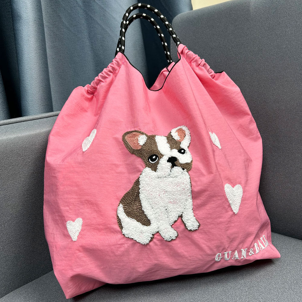 Style Cute Dog Towel Embroidery Embroidered Large Women's Shoulder Bag
