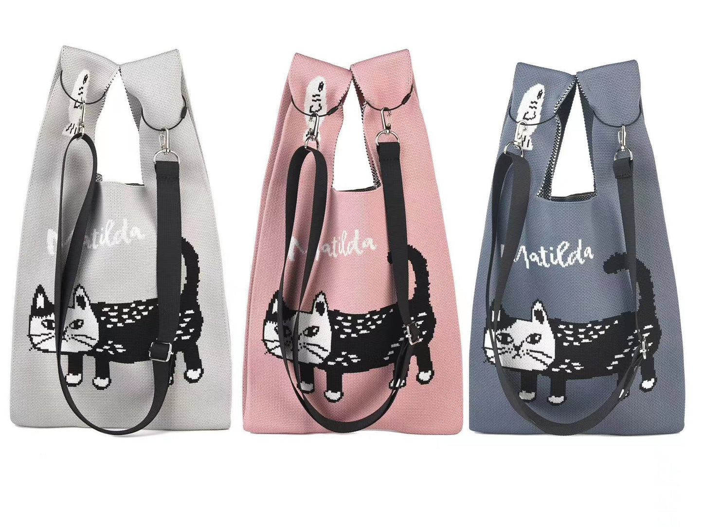 Versatile Cartoon Cat Hand Vest Knitted Handbags