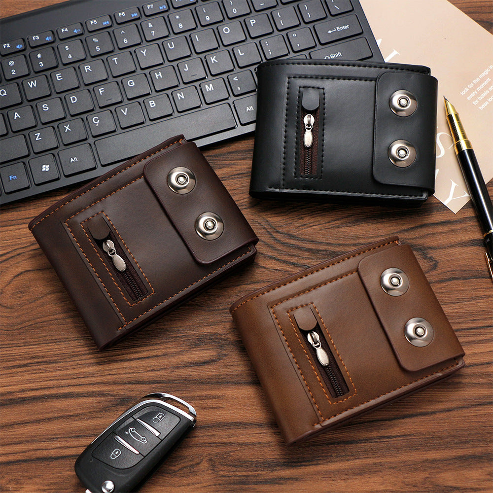 Men's Fashion Embossed Magnetic Snap Short Zipper Ladies Wallet