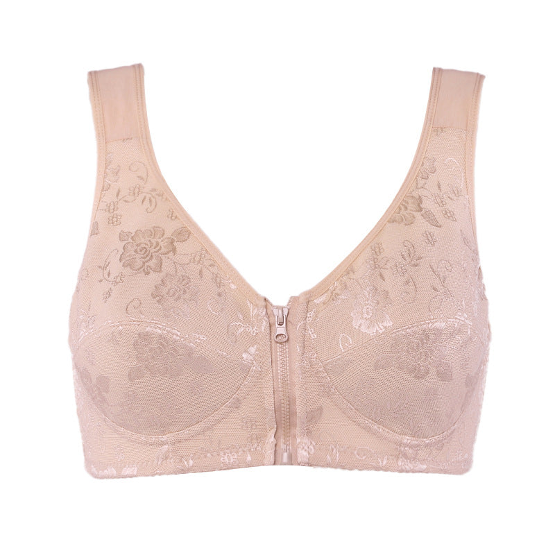 Women's Zipper Thin Lace Breathable Purified Cotton Everyday Bras