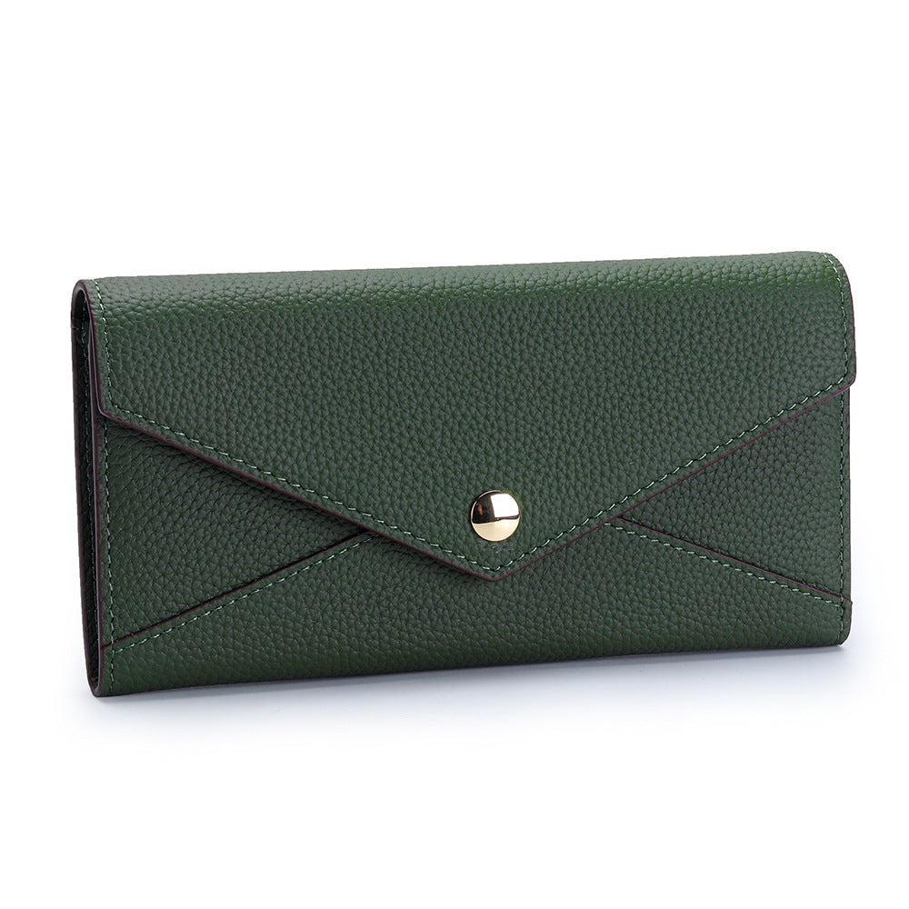 Women's First Layer Long Cowhide Contrast Color Fashion Stitching Large Ladies Wallet