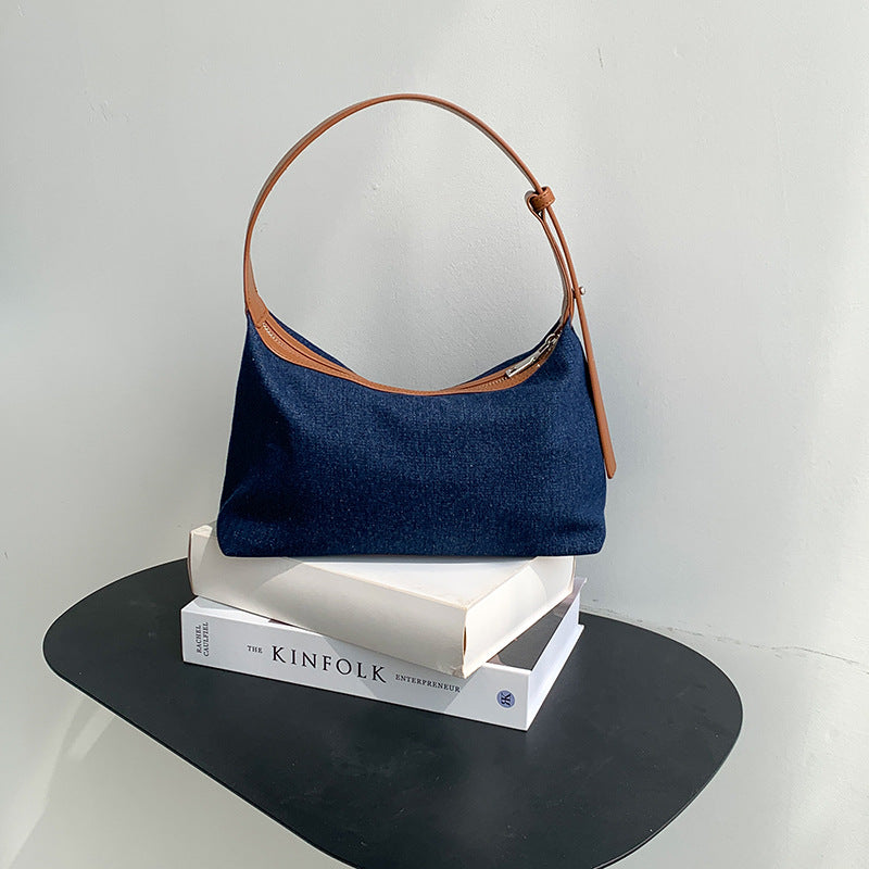 Women's Korean Style Stitching Denim High Sense Niche Personality Soft Women's Shoulder Bag