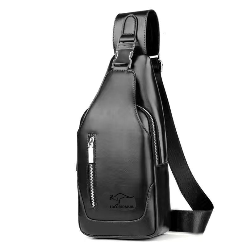 Men's Stylish Versatile Soft Leather Waterproof Large Men's Chest Bags