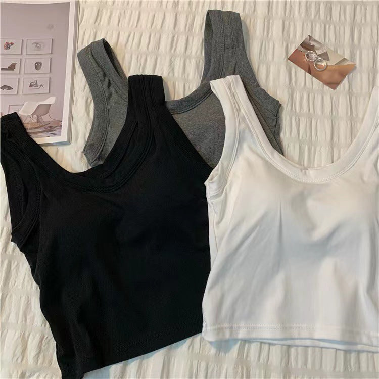 Women's Vest With Chest Pad Fixed Cup Wrapped Outer Wear Tanks Camis